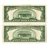 Image 2 : U.S. Federal Reserve Notes, $5, Series of 1934D, Fr.# 1960G, Sequential Issued Banknote Pair.