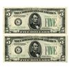 Image 1 : U.S. Federal Reserve Notes, $5, Series of 1934D, Fr.# 1960G, Sequential Issued Banknote Pair.