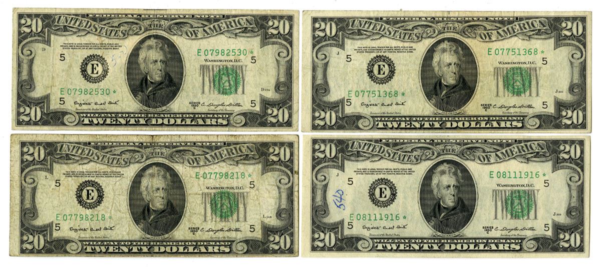 Federal Notes U.S. Federal Reserve Notes, $20, Series of 1950C, Fr.# 2062E*, Issued ...