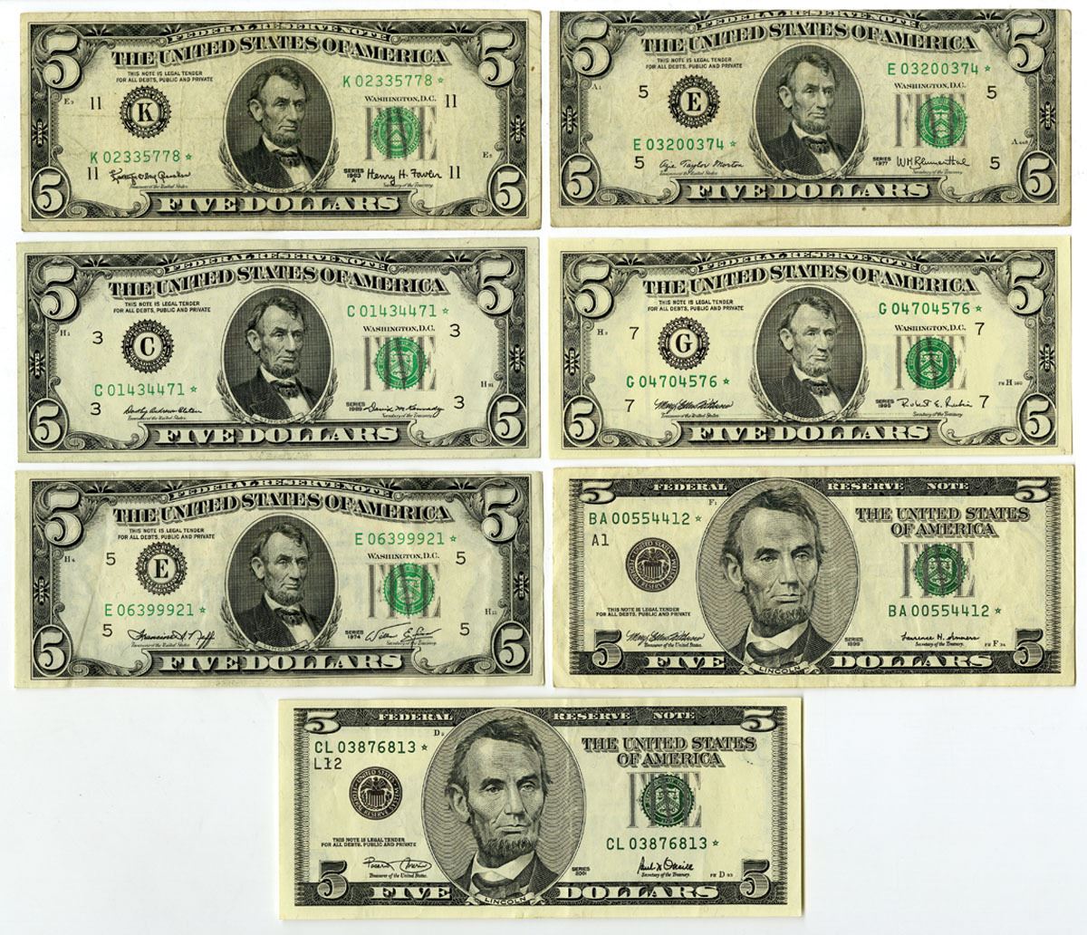 Reserved Notes U.S. Federal Reserve Notes, $5, Series of 1963 to Series of 2001 ...