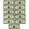Image 1 : U. S. Federal Reserve Notes, $2, Series of 1976, Issued Group of 10 Different District Star Notes, .