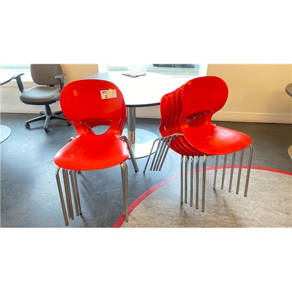 GROUP OF 10 RED STACKING LUNCH ROOM CHAIRS