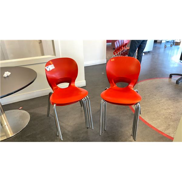 GROUP OF 10 RED STACKING LUNCH ROOM CHAIRS