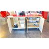 Image 2 : 74X44" ROLLING ISLAND WITH RECYCLE/GARBAGE DROPS. INC GARBAGE BINS BUT NO OTHER CONTENTS. LOCKABLE