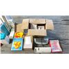 Image 3 : GROUP LOT OF OFFICE SUPPLIES. TAPE DISPENSERS, WRAP PAPER, FLOWER GARLANDS, MASKS, FOLDER, PAPER