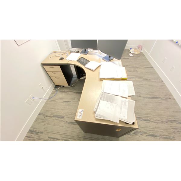 66"X66" CORNER DESK WITH MOBILE DRAWER PEDESTAL NO CONTENTS