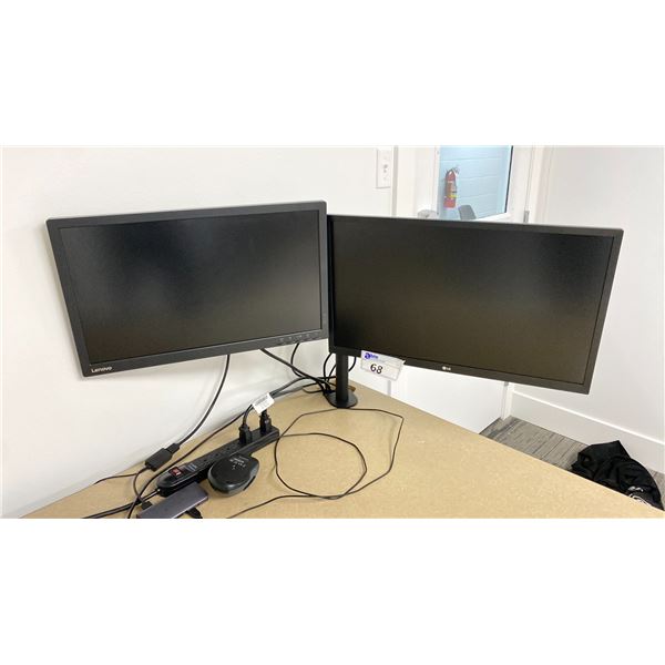 PAIR OF MONITORS WITH STAND. LG 24", LENOVO 21"