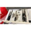 Image 1 : GROUP LOT CONTENTS OF DRAWER INC 8 KNIVES, PEELER, CUTLERY, CAN OPENER