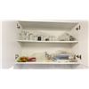 Image 2 : CONTENTS OF UPPER CABINETS. INSULATED SILVER TEAPOTS, MEASURING CUPS, SPICES, ETC