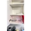 Image 5 : CONTENTS OF UPPER CABINETS. INSULATED SILVER TEAPOTS, MEASURING CUPS, SPICES, ETC