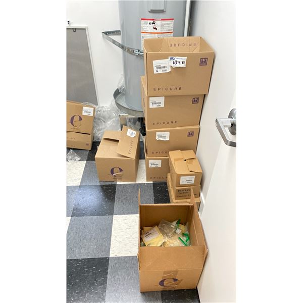 BOXES OF FOOD THAT WAS USED IN TEST KITCHEN. NOT ALL LABELLED, POSSIBLY EXPIRED OR OUT OF DATE,