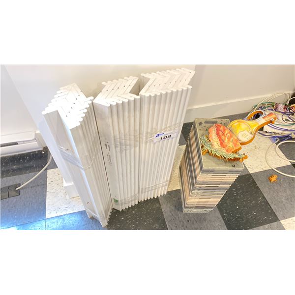 GROUP LOT OF 22 IKEA WALL SHELVES AND STACK OF SORTING BASKETS