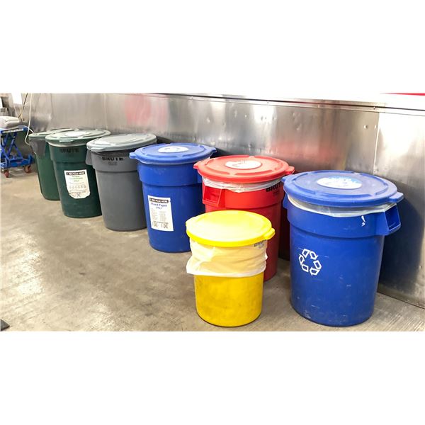 GROUP LOT OF BRUTE WASTE BINS LOCATED IN LINE 2 ROOM. 7 PLUS LIDS
