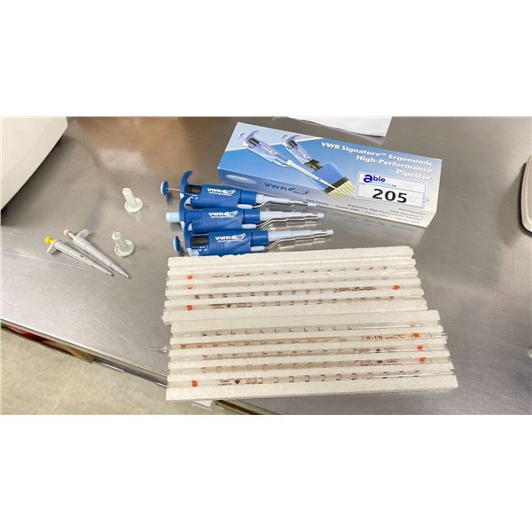 VWR ERGONOMIC MICRO PIPETTE. 100-1000 MICROLITERS, 10-100 MICROLITERS, 500 MICROLITERS PLUS GLASS