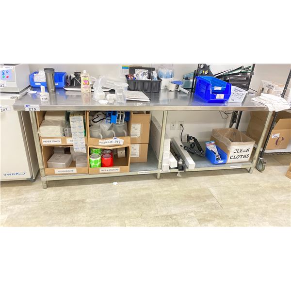 8'X30" STAINLESS PREP TABLE NO CONTENTS-LOCATED IN UPPER SCIENCE ROOM