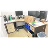 Image 2 : GROUP LOT. 2X 66X66" CORNER DESKS, 4 MATCHING DRAWER PEDESTALS, GREY METAL DRAWER PEDESTAL, 3X21"