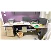 Image 3 : GROUP LOT. 2X 66X66" CORNER DESKS, 4 MATCHING DRAWER PEDESTALS, GREY METAL DRAWER PEDESTAL, 3X21"