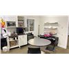 Image 1 : GROUP LOT LOCATED OUTSIDE SCIENCE ROOM. INC 48" ROUND TABLE, BAR FRIDGE, MICROWAVE, CREDENZA, COAT