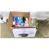Image 1 : GROUP LOT ASST LUNCH TYPE CONTAINERS, SAUTE PAN IN BOX, BOX OF ASST CHILDRENS ITEMS