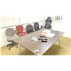Image 1 : GROUP LOT IN ROOM A 203. 43"X77" BOARD ROOM TABLE, 7 STACKING CHAIRS, 5 ROLLING CHAIRS, THINKPAD