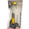 Image 3 : CONTENTS OF CLOSET NEAR SCIENCE ROOM. 7 HARD HATS, BAG, WET FLOOR SIGNS, BRUSH AND DUSTPAN, LAB