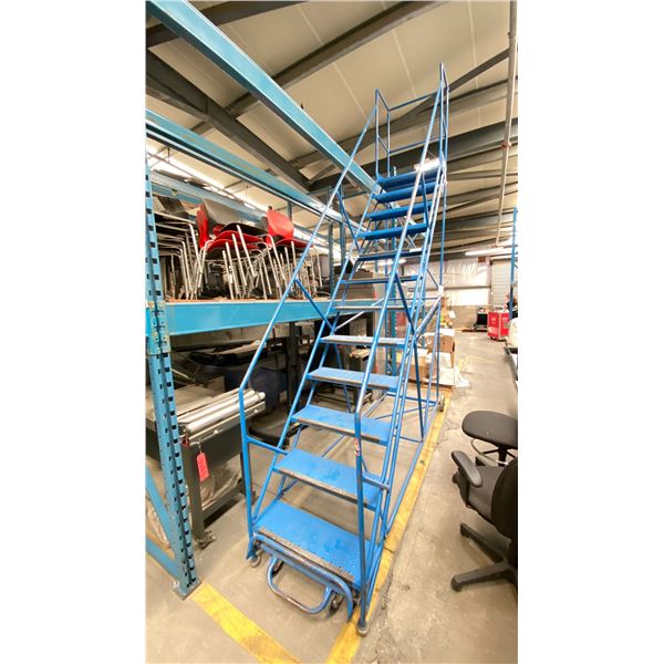 METAL MOBILE LADDER. 12 STEPS, HEIGHT TO PLATFORM IS 10.5'