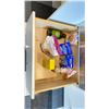 Image 12 : CONTENTS OF PRODUCT TEST KITCHEN. MEASURING CUPS, SPOONS, GLOVES, BOWLS, CUTTING BOARDS, UTENSILS,