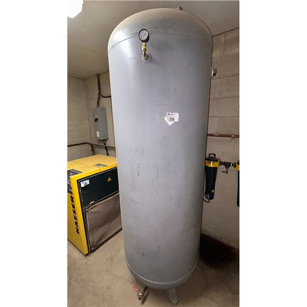 APPROX 200 GALLON AIR TANK WITH GAUGE. 28" DIAMETER X 92"H