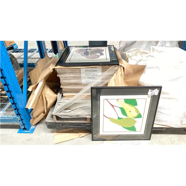 PALLET OF FRAMED ARTWORK-ASST PICS AND WATERCOLORS-DECENT FRAMES APPROX 22. 26"X26"