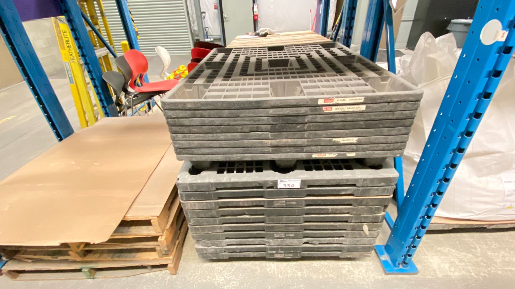 Uline Stack STACK OF ULINE PLASTIC PALLETS. APPROX 18 MODELS H-1305 AND H-1023 ...