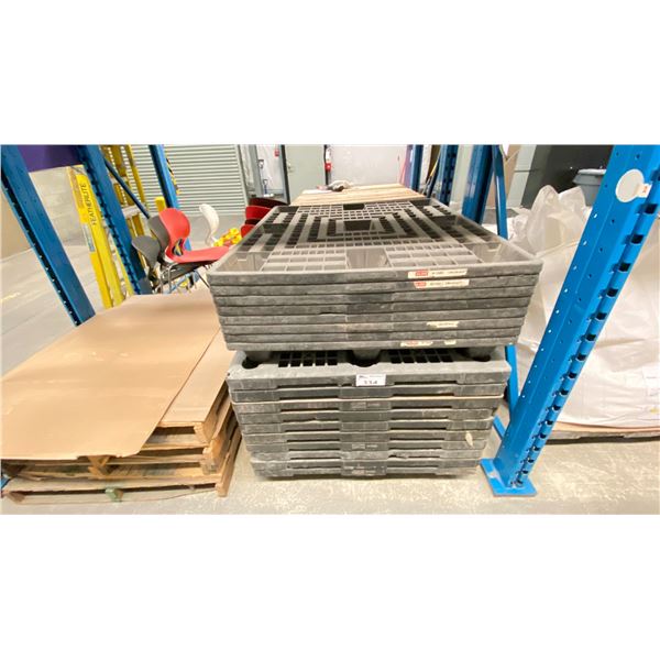 STACK OF ULINE PLASTIC PALLETS. APPROX 18 MODELS H-1305 AND H-1023. 40X48"