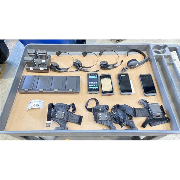 GROUP OF 4 HONEYWELL HANDHELD SCANNERS MODEL CT45, 4 GLOVE SCANNER SYSTEMS MODEL 8680I, 4 HEADSETS