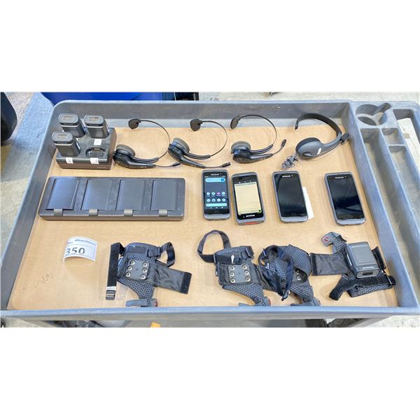 GROUP OF 4 HONEYWELL HANDHELD SCANNERS MODEL CT45, 4 GLOVE SCANNER SYSTEMS MODEL 8680I, 4 HEADSETS