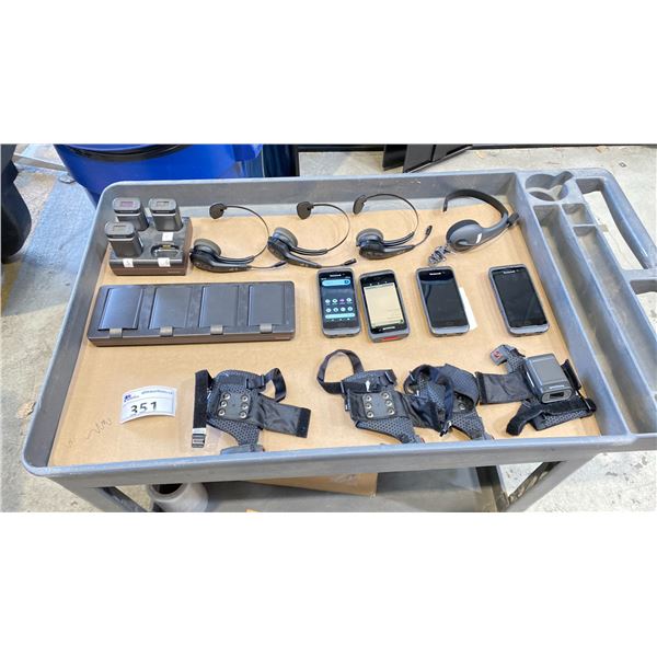 GROUP OF 4 HONEYWELL HANDHELD SCANNERS MODEL CT45, 4 GLOVE SCANNER SYSTEMS MODEL 8680I, 4 HEADSETS