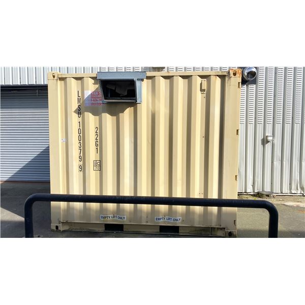 BEIGE 10' CONTAINER 10'X8'X102"H HAS VENTILATION HOLES AND SOME HOLES IN FLOOR FOR ACCESS