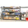 Image 1 : 8'W METAL RACK WITH CONTENTS. LIGHT BULBS, POWER BARS, FLUORESCENT AND LED BULBS, 3M SAFETY WALK