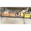 Image 2 : 8'W METAL RACK WITH CONTENTS. LIGHT BULBS, POWER BARS, FLUORESCENT AND LED BULBS, 3M SAFETY WALK
