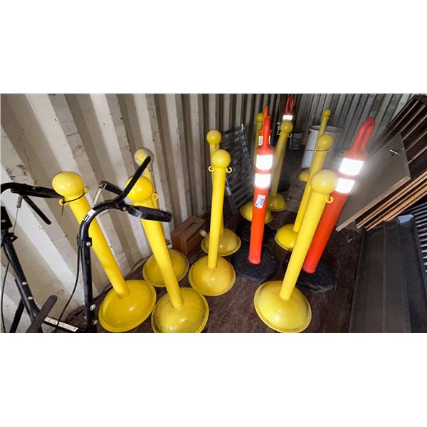 GROUP OF SAFETY PYLONS 16 PIECES SOME ARE CRACKED LOCATED IN CONTAINER