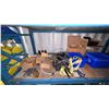 Image 2 : 2 TOP SHELVES OF RACKING. OIL SPILL MATS, BOOSTER CABLES, HEAVY DUTY HINGES, GREASE GUNS,