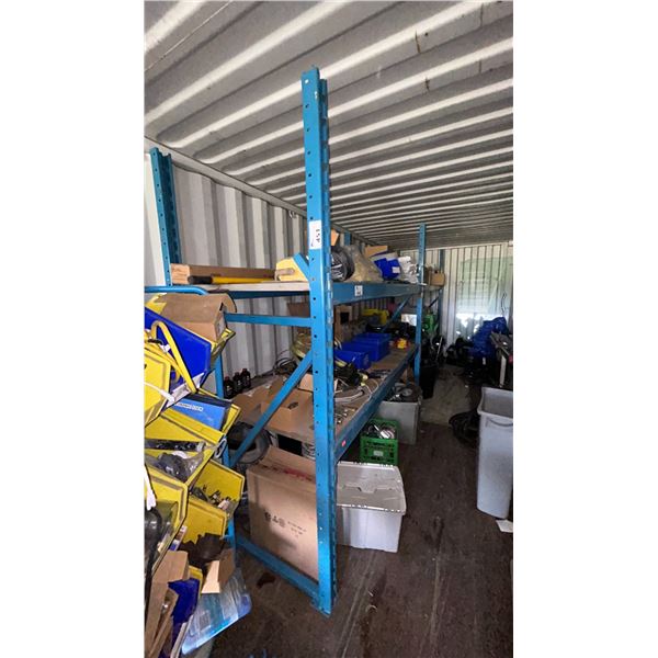 2 SECTIONS OF RACKING LOCATED IN CONTAINER. 3X92" UPRIGHTS, 8X8' BEAMS, WOOD DECKING
