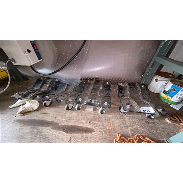 SET OF CAR WHEEL DOLLIES LOCATED IN CONTAINER, PLUS 20' CHAIN