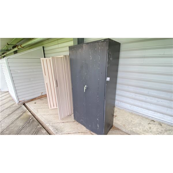 2 CABINETS WITH SPRAY PAINT, OIL ETC