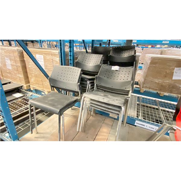 GROUP LOT OF APPROX 29 MATCHING STACKING CHAIRS BLACK WITH CHROME LEGS- GLOBAL MODEL 6508. LOCATED