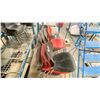 Image 2 : GROUP OF 9 BLACK AND RED STACKING CHAIRS LOCATED IN RACKING NEAR HEAT SEALER.