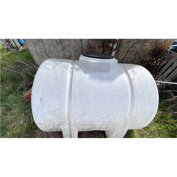LARGE PLASTIC TANK APPROX 250 GALLON 48"DIAMETER X 62" LONG WITH SMALL TANK