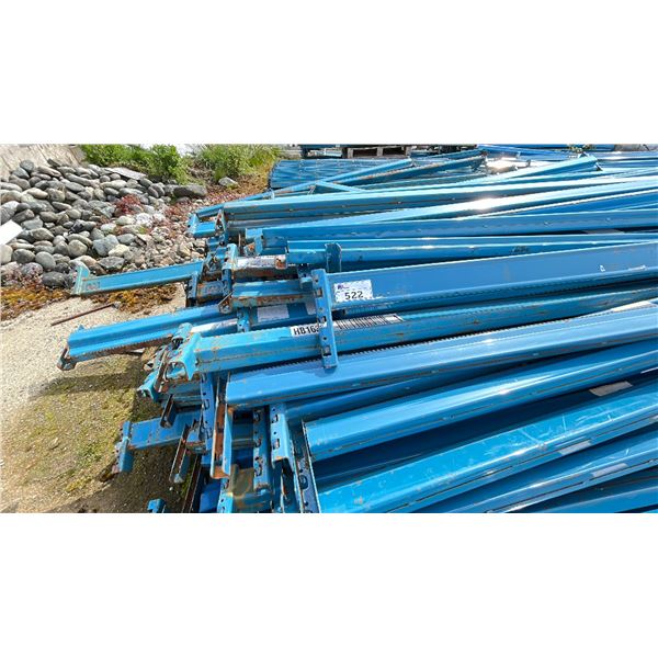 GROUP LOT OF DISASSEMBLED RACKING. 8' ARPAC BEAMS APPROX 320, WITH APPROX 11 BEAMS. LOCATED OUTSIDE