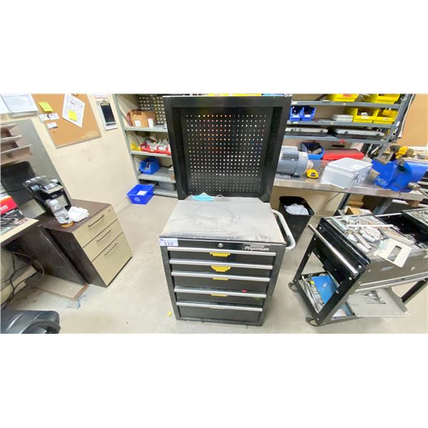 MASTERCRAFT MAXIMUM TOOLBOX WITH CONTENTS. 25" WIDE. HAS POP UP PEGBOARD, ELECTRICAL SUPPLIES, ETC