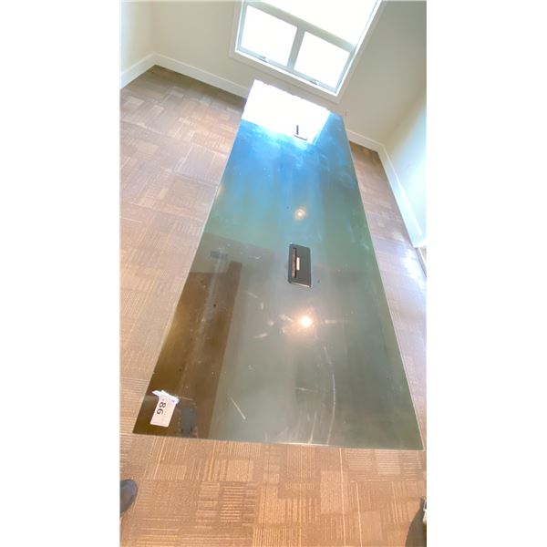 SOLID WOOD BOARDROOM TABLE 10'X42" WITH GLASS TOP AND WIRE MANAGEMENT LOCATED IN HOUSE