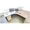 Image 2 : 66X66" CORNER DESK WITH 2 DRAWER PEDESTALS PLUS 2 MONITORS 27 AND 21" LOCATED IN HOUSE