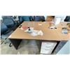 Image 2 : GROUP LOT OF 6 X 60X30" DESKS, 66 X 42" CORNER DESK, 5 DRAWER PEDESTALS, 4 MONITORS-20", 3 X 21",
